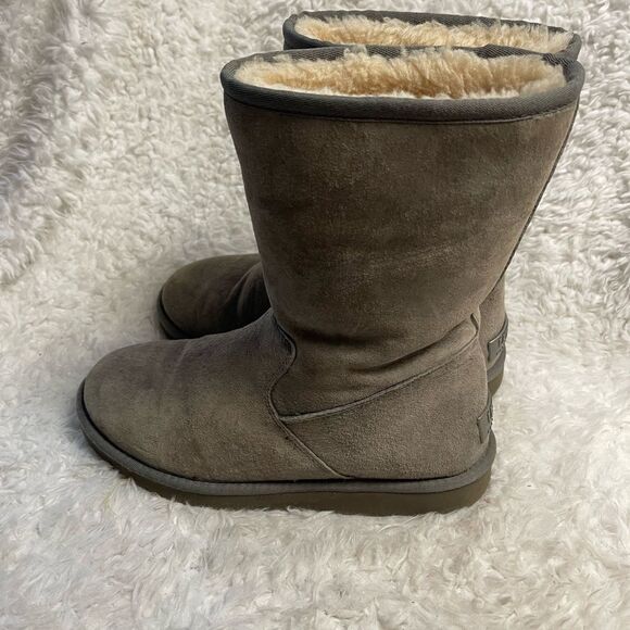 UGG Women's Gray Suede Boots side zipper wool lining SZ9 - Picture 2 of 13